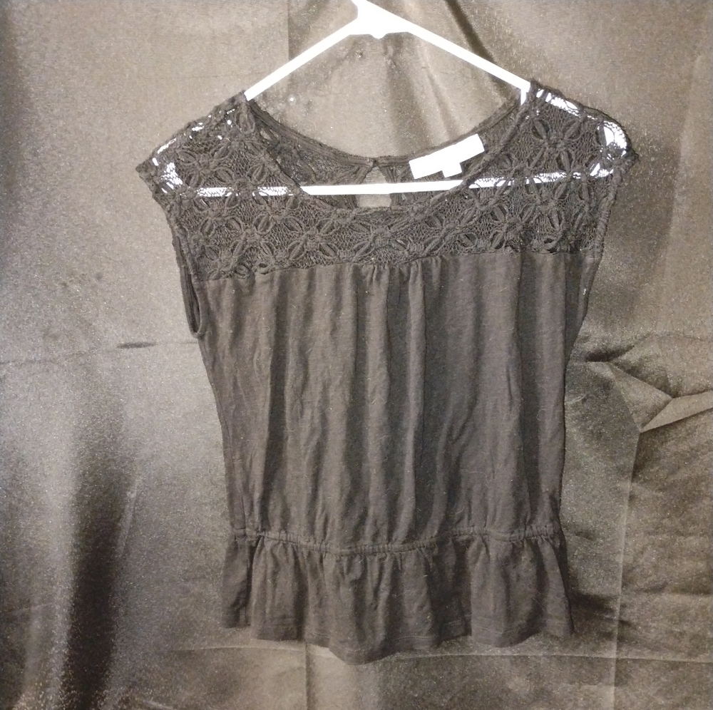 Loft black eyelet sleeveless top sz mp